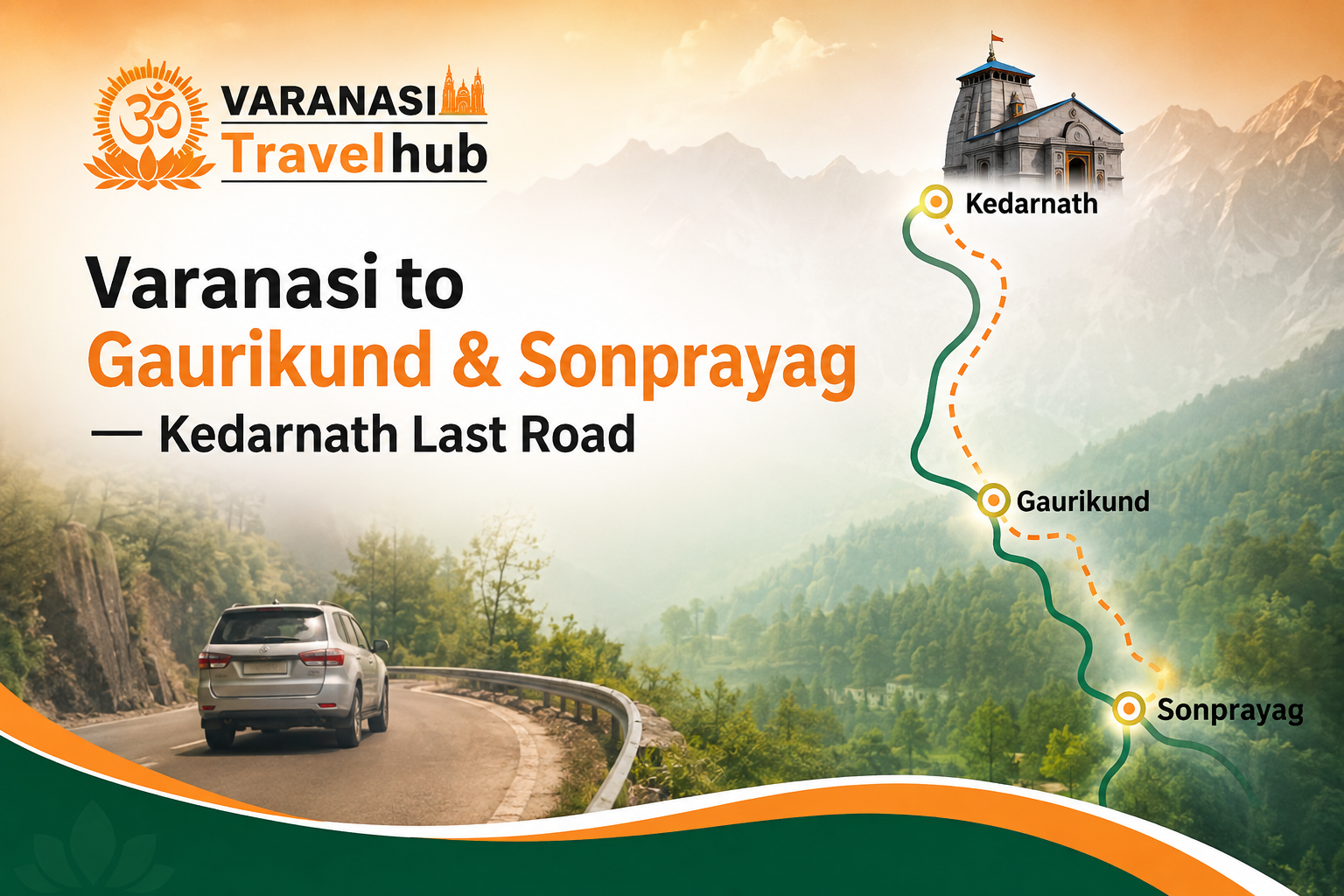 Varanasi to Gaurikund and Sonprayag road distance for Kedarnath yatra